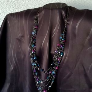 Convertible Black Metal with Blue and Purple Beaded Premier Designs Necklace
